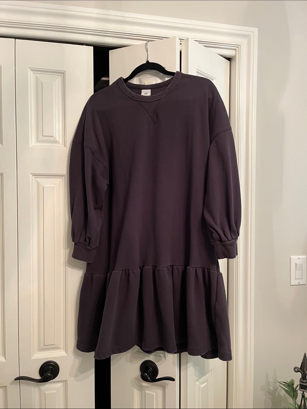 H&M Long-Sleeve Drop Waist Ruffle Hem Sweatshirt Dress - Charcoal Gray